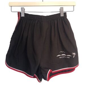 VINTAGE 80s Mazatlan Mexico Dark Brown Gym Athletic Running Shorts Beach Size XS